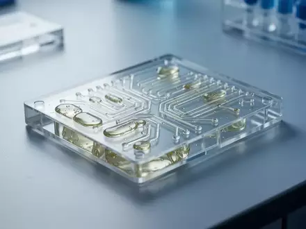 Ein Mikrofluidik-Chip auf einem sterilen Labortisch, der stellvertretend für moderne alternative Forschungsmethoden steht. - Foto: über boerse-global.de