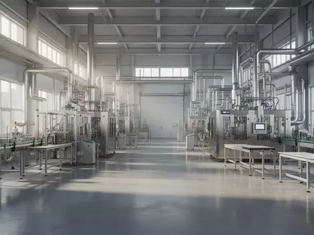 Eine moderne, leere Industriehalle mit fortschrittlichen Maschinen und natürlichem Lichteinfall. - Foto: über boerse-global.de