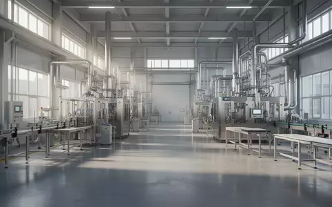 Eine moderne, leere Industriehalle mit fortschrittlichen Maschinen und natürlichem Lichteinfall. - Foto: über boerse-global.de