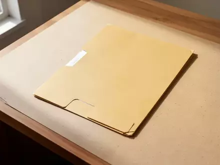 Ein leerer Aktenordner auf einem schlichten Holztisch in einer hellen, bürokratischen Umgebung. - Foto: über boerse-global.de
