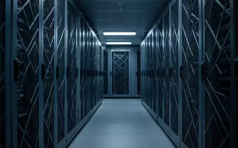 Ein dunkler, moderner Serverraum mit ordentlich angeordneten Serverschränken in einer kühlen, technologischen Umgebung. - Foto: über boerse-global.de