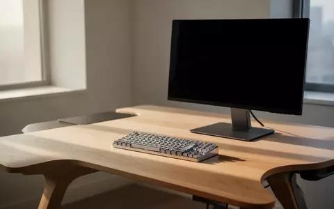 Ein minimalistischer, aufgeräumter Arbeitsplatz mit einem Holztisch und einem ausgeschalteten Monitor in natürlichem Licht. - Foto: über boerse-global.de