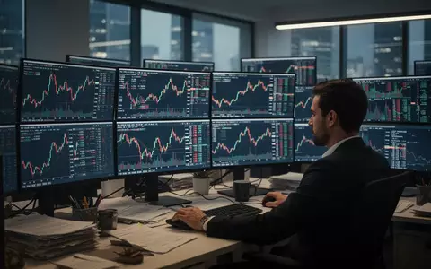 Ein Börsenhändler arbeitet konzentriert an Monitoren mit Aktienkursverläufen in einem modern beleuchteten Büro. - Foto: über boerse-global.de