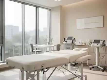 Heller Behandlungsraum in einer Longevity-Praxis mit Massageliege und professioneller medizinischer Ausstattung. - Foto: über boerse-global.de