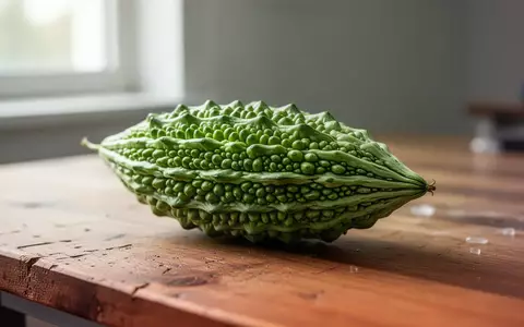 Eine frische Bittermelone liegt auf einem hölzernen Labortisch in natürlichem Licht. - Foto: über boerse-global.de