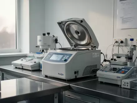 Ein steriler Laborraum mit medizinischen Analysegeräten und einer Zentrifuge in einer klinischen Umgebung. - Foto: über boerse-global.de