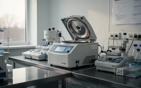 Ein steriler Laborraum mit medizinischen Analysegeräten und einer Zentrifuge in einer klinischen Umgebung. - Foto: über boerse-global.de