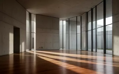 Ein minimalistischer, leerer Raum mit Betonwänden und großen Fenstern, die natürliches Licht auf einen Holzboden werfen. - Foto: über boerse-global.de