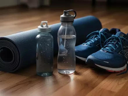 Symbolbild: Yogamatte, Trinkflasche und Laufschuhe - Foto: über boerse-global.de