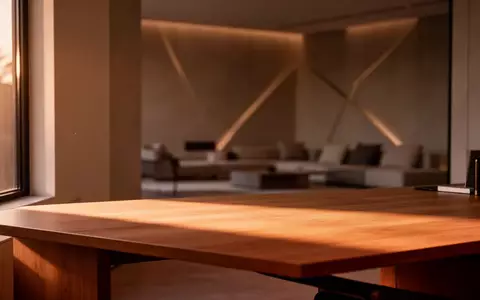Ein minimalistischer, moderner Arbeitsplatz mit einer leeren Holzoberfläche in sanftem, natürlichem Licht. - Foto: über boerse-global.de