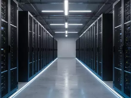 Moderne Serverraum-Architektur mit geordneten Server-Racks in einer kühlen, technologisch geprägten Umgebung. - Foto: über boerse-global.de