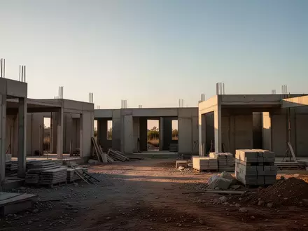Eine unbebaute, minimalistische Baustelle bei Sonnenuntergang, die den Wandel und die langfristige Natur von Immobilieninvestitionen symbolisiert. - Foto: über boerse-global.de