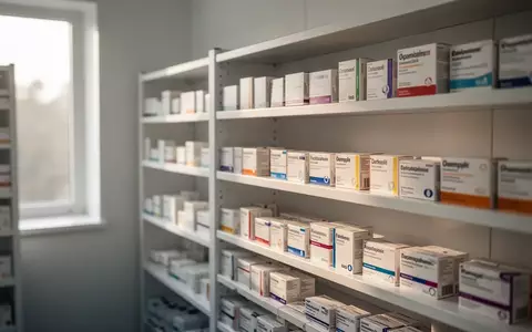Ein aufgeräumtes Lagerregal in einer Apotheke mit Medikamentenpackungen in einer hellen, professionellen Umgebung. - Foto: über boerse-global.de