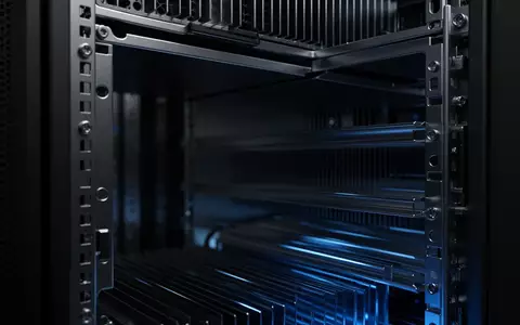 Abstrakte Nahaufnahme eines metallischen Servergehäuses in einer dunklen, modern beleuchteten Anlage. - Foto: über boerse-global.de