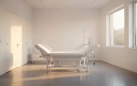 Ein helles, minimalistisches Behandlungszimmer mit einer Untersuchungsliege und einfallendem Tageslicht. - Foto: über boerse-global.de