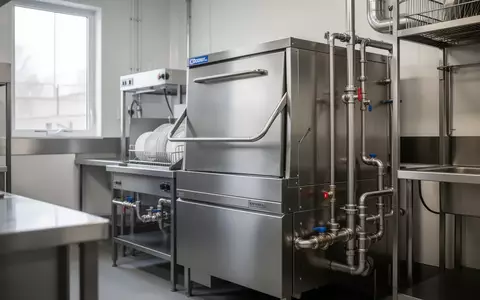 Professionelle Industriespülmaschine in einer modernen Gewerbeküche als Symbol für die Umstellung auf Mehrwegsysteme. - Foto: über boerse-global.de