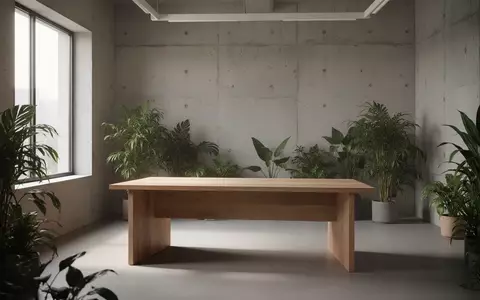 Ein minimalistischer, heller Arbeitsbereich in einem professionellen Studio mit einem leeren Holztisch vor einer Betonwand. - Foto: über boerse-global.de