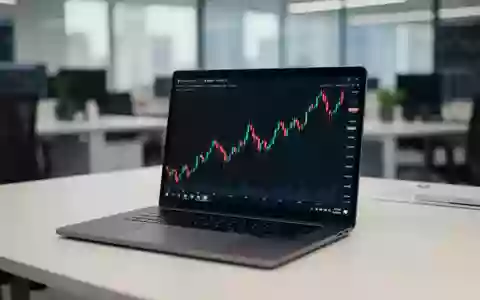 Ein moderner Schreibtisch mit einem Laptop, auf dem ein steigender Aktienchart ohne Text zu sehen ist. - Foto: über boerse-global.de