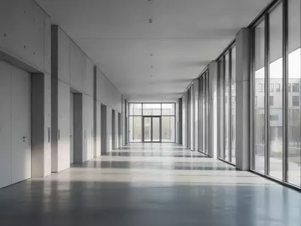 Ein moderner, heller Flur in einem schleswig-holsteinischen Regierungsgebäude mit minimalistischer Architektur. - Foto: über boerse-global.de