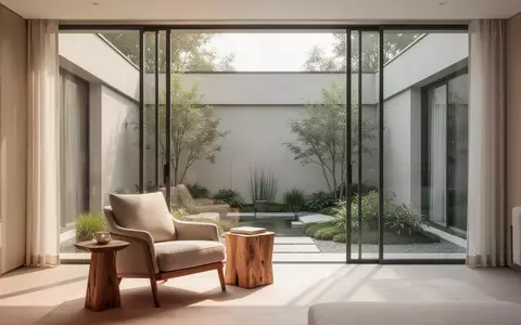 Ein helles, modern eingerichtetes Wohnzimmer mit Blick in einen ruhigen Garten, das eine Atmosphäre von häuslicher Geborgenheit vermittelt. - Foto: über boerse-global.de
