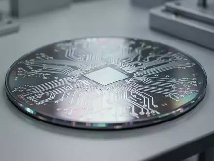 Nahaufnahme eines modernen Silizium-Halbleiter-Wafers auf einem industriellen Labortisch. - Foto: über boerse-global.de