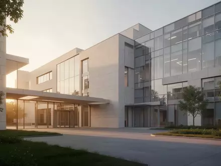 Moderne Architektur eines Krankenhausgebäudes mit hellen Fassadenelementen und Glasfronten in einer ruhigen Umgebung. - Foto: über boerse-global.de
