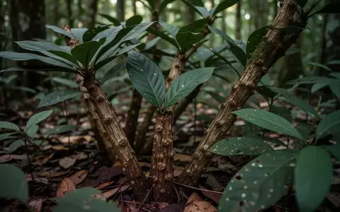 Nahaufnahme der Tabernanthe iboga Pflanze im Unterholz eines tropischen Waldes bei natürlichem Licht. - Foto: über boerse-global.de