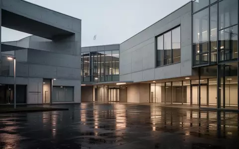 Modernes Verwaltungsgebäude in der Dämmerung mit minimalistischer Architektur und klaren Linien. - Foto: über boerse-global.de