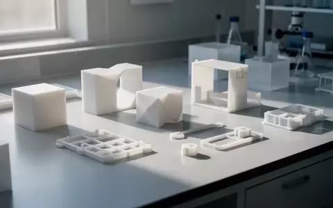 Abstrakte modulare Bauteile auf einem hellen Labortisch, die technologische Innovation und Designkonzepte symbolisieren. - Foto: über boerse-global.de
