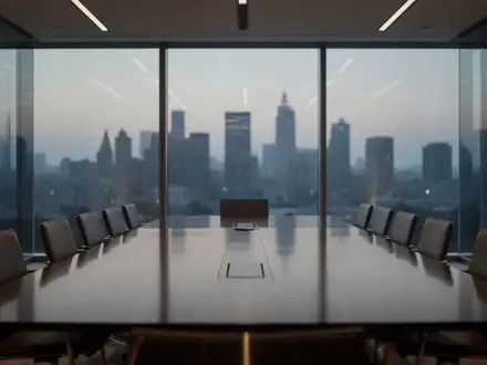 Moderner, minimalistischer Konferenzraum mit Blick auf eine nächtliche Skyline, der eine Atmosphäre diplomatischer Verhandlungen widerspiegelt. - Foto: über boerse-global.de