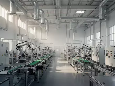 Eine hochmoderne, automatisierte Industrieanlage mit fortschrittlicher Fertigungstechnik in einer weitläufigen Halle. - Foto: über boerse-global.de