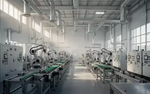 Eine hochmoderne, automatisierte Industrieanlage mit fortschrittlicher Fertigungstechnik in einer weitläufigen Halle. - Foto: über boerse-global.de