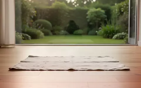 Ein minimalistischer, ruhiger Raum mit einer Matte auf einem Holzboden und Blick in einen grünen Garten. - Foto: über boerse-global.de
