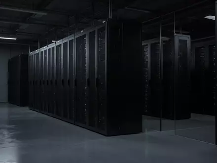 Dunkle, minimalistische Serverräume mit unbeschrifteten, mattschwarzen Server-Racks in einer industriellen Umgebung. - Foto: über boerse-global.de