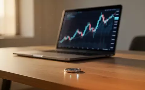 Ein minimalistischer Arbeitsplatz mit einem Laptop, auf dem ein abstrakter, steigender Finanzchart zu sehen ist. - Foto: über boerse-global.de