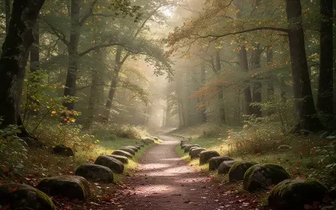 Ein friedlicher Waldweg in einer grünen Landschaft mit weichem Morgenlicht, der zum Wandern und zur Achtsamkeit einlädt. - Foto: über boerse-global.de
