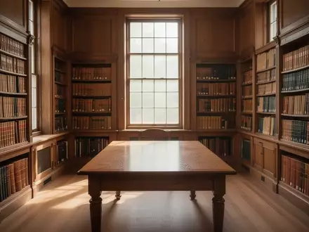 Ein ruhiger, holzgetäfelter Bibliotheksraum im Institute for Advanced Study in Princeton mit Bücherregalen und natürlichem Licht. - Foto: über boerse-global.de