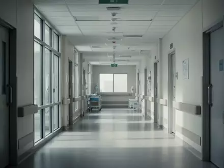 Moderner, heller Krankenhausflur mit minimalistischer Architektur und diffusem Tageslicht. - Foto: über boerse-global.de