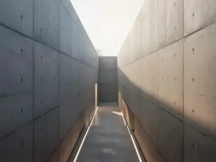 Zwei gegenüberstehende, minimalistische Betonwände in einem hell erleuchteten architektonischen Raum. - Foto: über boerse-global.de