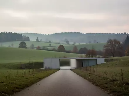 Eine ruhige, ländliche Hügellandschaft im Nordsaarland mit einem gepflasterten Weg, der auf ein modernes Gebäude zuführt. - Foto: über boerse-global.de