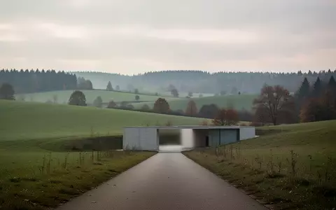 Eine ruhige, ländliche Hügellandschaft im Nordsaarland mit einem gepflasterten Weg, der auf ein modernes Gebäude zuführt. - Foto: über boerse-global.de