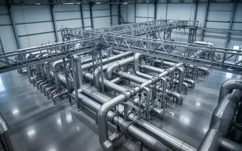 Große industrielle Kühlinfrastruktur mit Rohrleitungen und Verteilern in einer modernen technischen Anlage. - Foto: über boerse-global.de