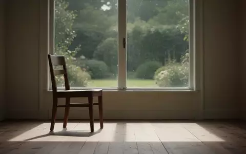 Ein leerer Holzstuhl in einem sonnendurchfluteten, ruhigen Raum mit Blick in einen Garten, symbolisiert Stille und Isolation. - Foto: über boerse-global.de