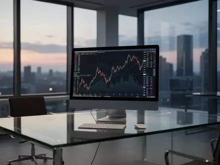 Ein minimalistischer Trading-Arbeitsplatz in einem modernen Bürogebäude während der Dämmerung. - Foto: über boerse-global.de