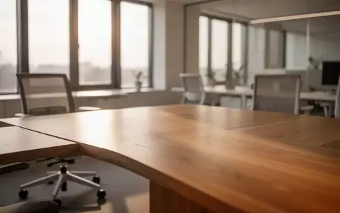 Ein minimalistischer, heller Büroraum mit einem leeren Holztisch und natürlichem Tageslicht. - Foto: über boerse-global.de