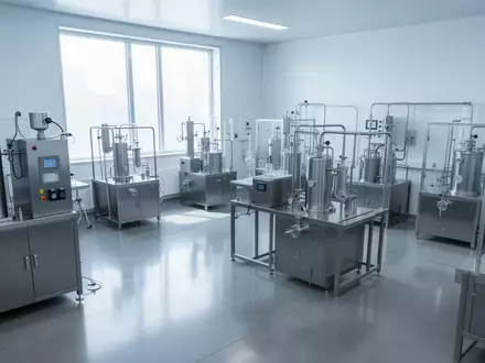 Moderne, sterile Anlage zur pharmazeutischen Produktion mit Edelstahlmaschinen in einer hellen, minimalistischen Umgebung. - Foto: über boerse-global.de