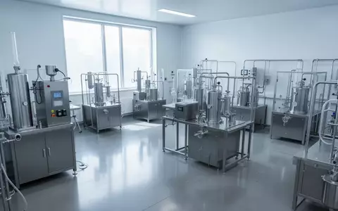Moderne, sterile Anlage zur pharmazeutischen Produktion mit Edelstahlmaschinen in einer hellen, minimalistischen Umgebung. - Foto: über boerse-global.de