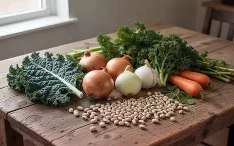 Frisches, rohes Gemüse wie Kohl, Zwiebeln und Hülsenfrüchte auf einem rustikalen Holztisch bei natürlichem Licht. - Foto: über boerse-global.de