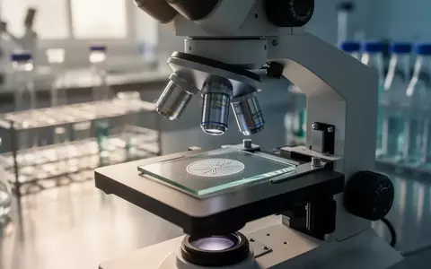 Ein Lichtmikroskop mit einem biologischen Objektträger in einem sterilen, professionellen Laborumfeld. - Foto: über boerse-global.de