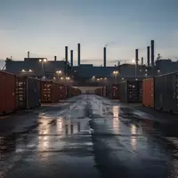 Ein weitläufiger, industrieller Logistikplatz bei Dämmerung mit Frachtcontainern und reflektierendem Asphalt. - Foto: über boerse-global.de
